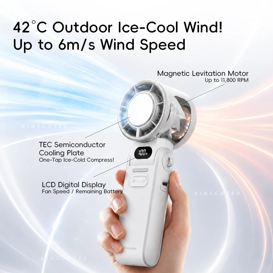 High-Speed Rechargeable Handheld Fan with 3600mAh Battery, Adjustable Wind Speeds, and Mini Foldable Design