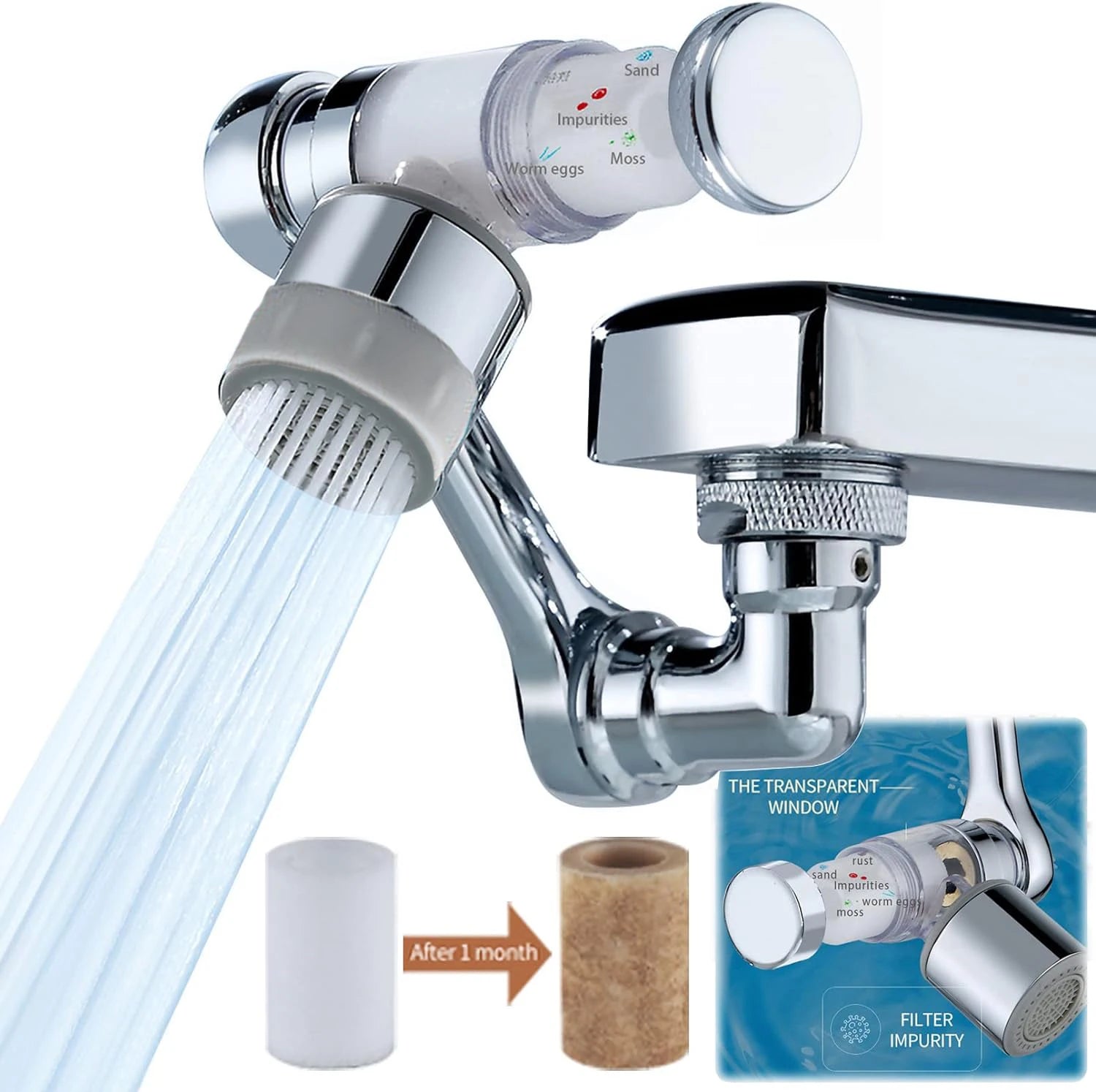 VIP Link Universal 1080° Rotation Faucet Extender with Filter Tap Aerator 2 Modes Splash Filter Faucet Extender
