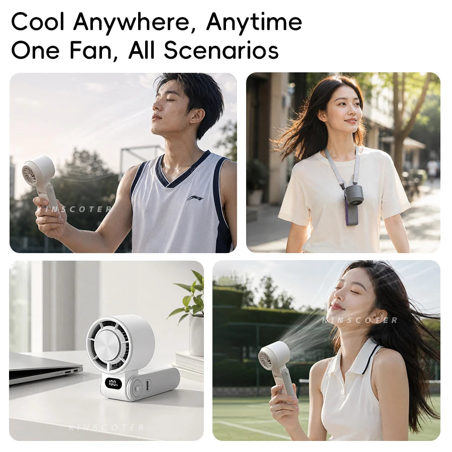 High-Speed Rechargeable Handheld Fan with 3600mAh Battery, Adjustable Wind Speeds, and Mini Foldable Design