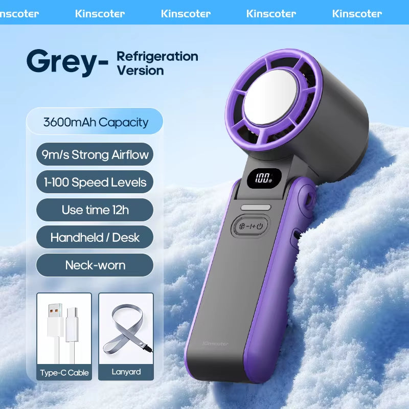 High-Speed Rechargeable Handheld Fan with 3600mAh Battery, Adjustable Wind Speeds, and Mini Foldable Design
