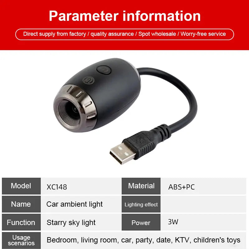 USB LED Starry Atmosphere Projector for Car Interior Lighting - Romantic Saturn Galaxy Decoration for Night Parties