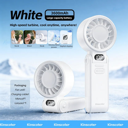 High-Speed Rechargeable Handheld Fan with 3600mAh Battery, Adjustable Wind Speeds, and Mini Foldable Design