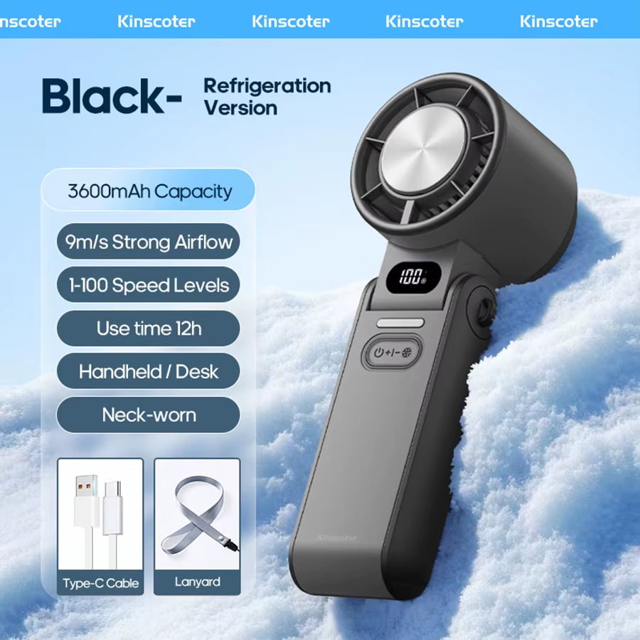 High-Speed Rechargeable Handheld Fan with 3600mAh Battery, Adjustable Wind Speeds, and Mini Foldable Design