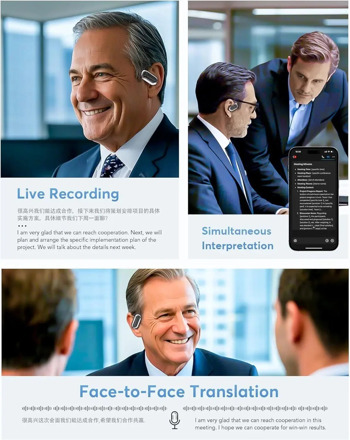 UYUXO AI Language Translation Earbuds Real Time OWS Headphones Translator 144 Languages & Accents for Business Travel Learning