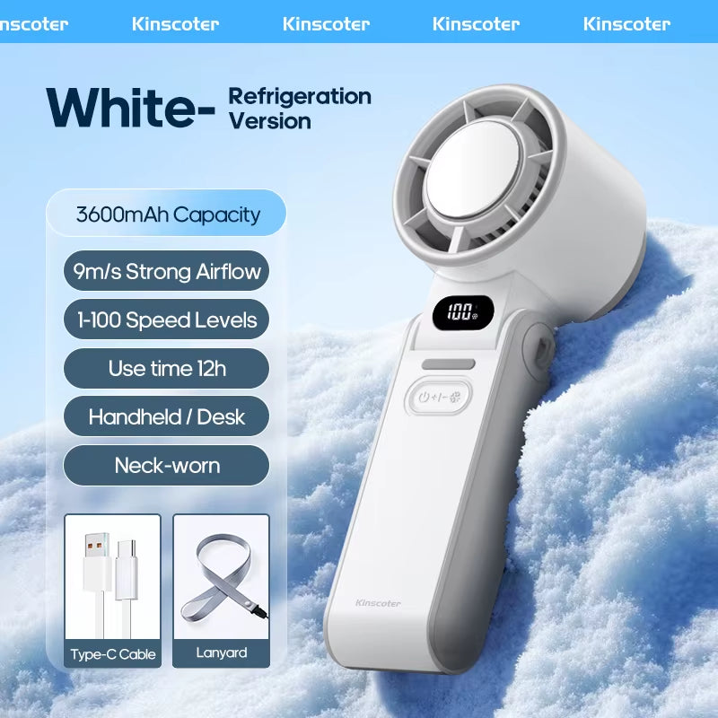 High-Speed Rechargeable Handheld Fan with 3600mAh Battery, Adjustable Wind Speeds, and Mini Foldable Design